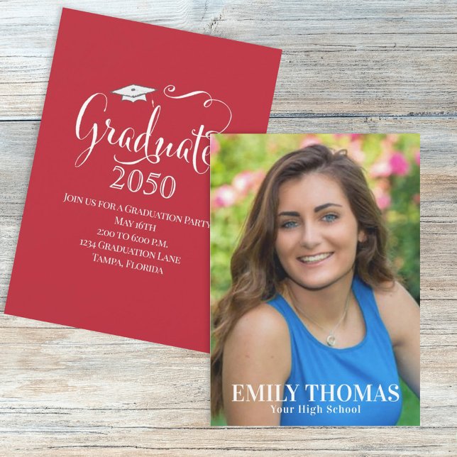 Graduate Simple Red Photo Template Typography (Creator Uploaded)