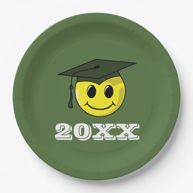 Graduate Smiling Face Graduation Cap Paper Plate (Front)