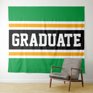 GRADUATE Sporty Bright Green Black Orange Stripes Tapestry
