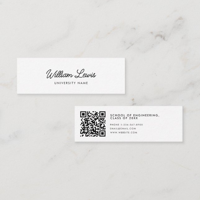 Graduate Student Script Minimalist QR Code Mini Business Card (Front/Back)