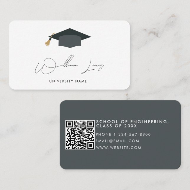 Graduate Student Signature Script Graduation Cap Business Card (Front/Back)