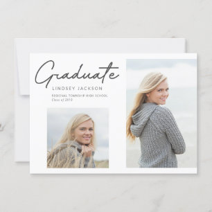 Graduate Stylish Smooth Pen Script 2-Photo Announcement