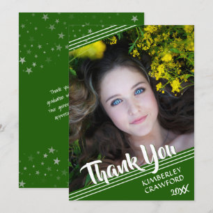 Graduate Thank You Handwritten Brush Script Green Invitation