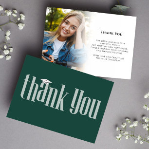 Graduate Thank You Photo Modern Dark Green Classic Card