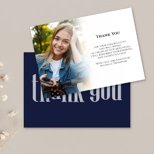 Graduate Thank You Photo Navy Blue Modern Elegant