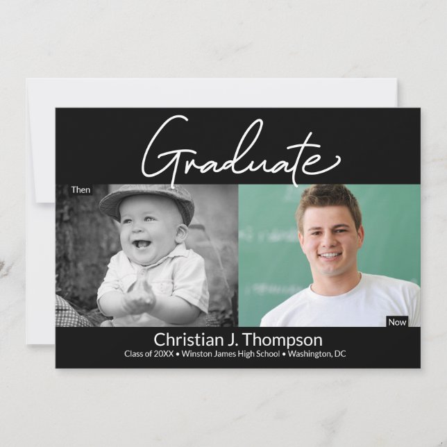 Graduate Then and Now high school Grad photo Announcement (Front)