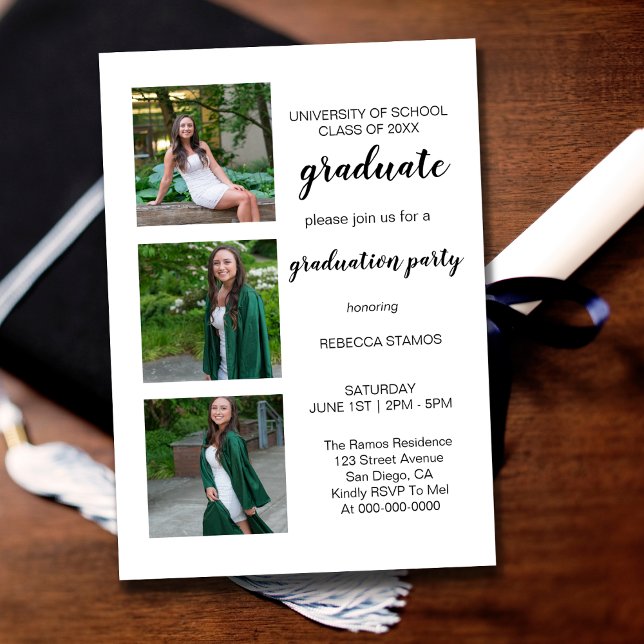 Graduate Three Photo Graduation Party Invitation (Creator Uploaded)