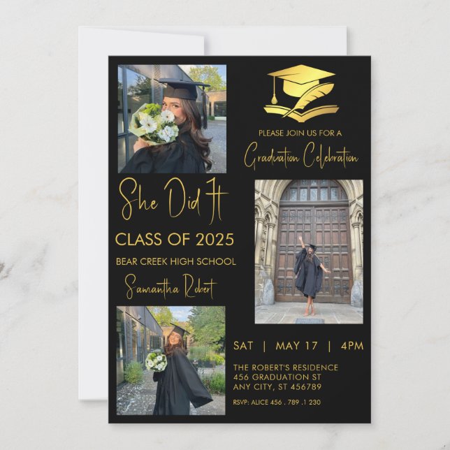 Graduate three photo modern graduation  invitation (Front)