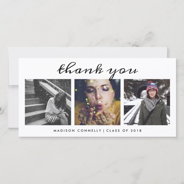 Graduate Three Photos | Modern Thank You (Front)