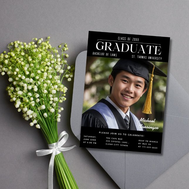 Graduate Trendy Magazine Cover Inspired Photo  Invitation (Creator Uploaded)