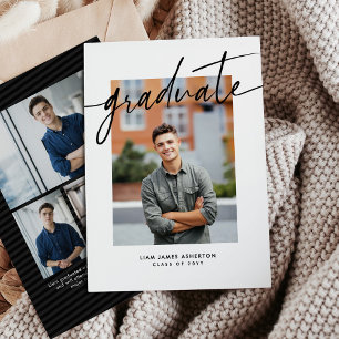 Graduate trendy modern script photo graduation announcement