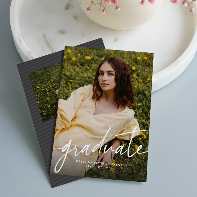 Graduate trendy modern script photo graduation invitation (Creator Uploaded)