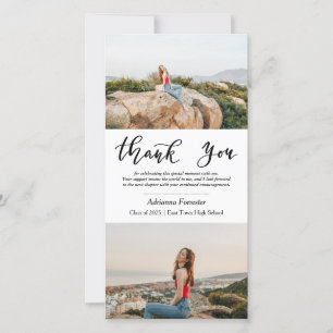 Graduate Two Photo Modern Thank You Script Card