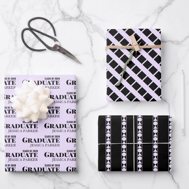 Graduate Typography Script Geometric Wrapping Paper Sheet (Front)
