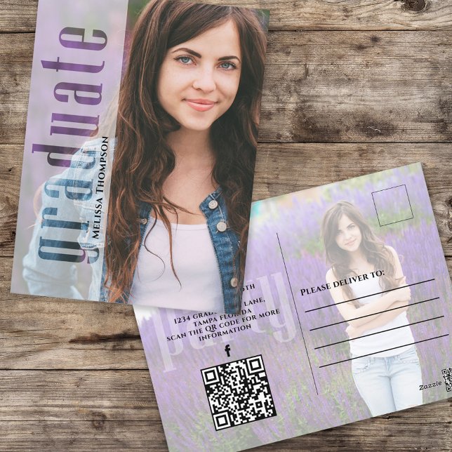Graduate Vellum Modern Photo | QR Code Website Postcard (Creator Uploaded)