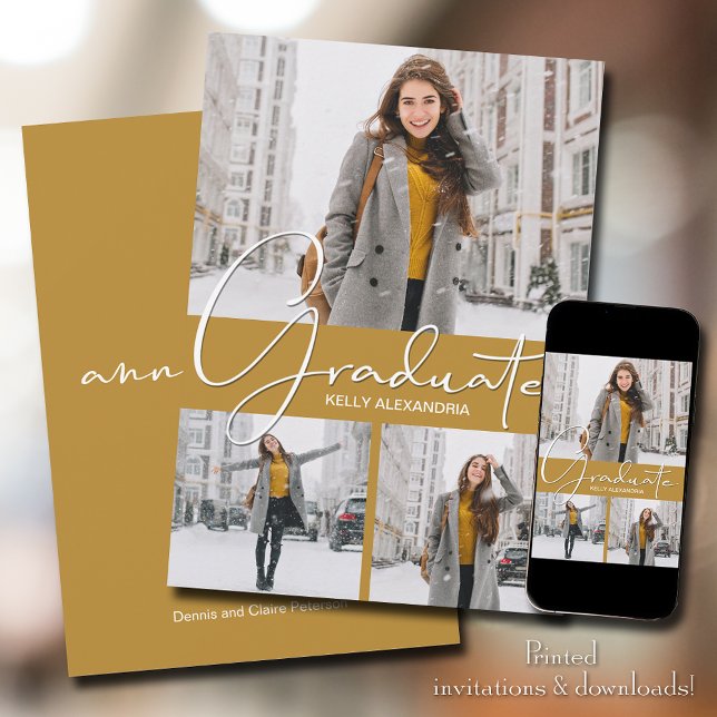 Graduate Vertical 3 Photo Graduation Announcement (Creator Uploaded)