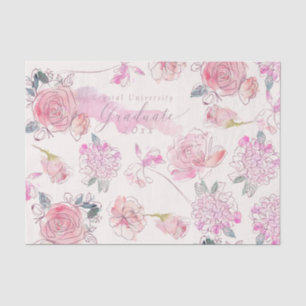Graduate Watercolor Blush floral Rose Monogram Tissue Paper