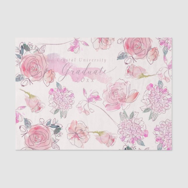 Graduate Watercolor Blush floral Rose Monogram Tissue Paper (Front)