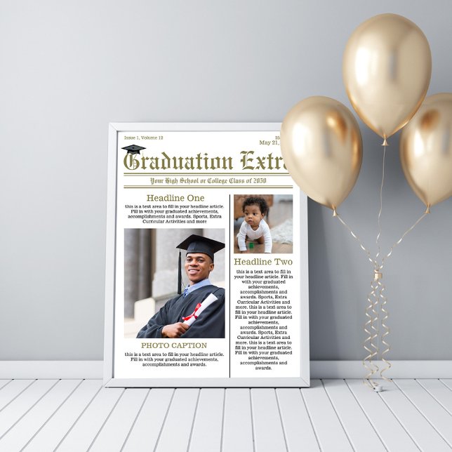 Graduate Welcome Signs Photo Collage Newspaper (Graduation photo poster template with a simple newspaper design. )