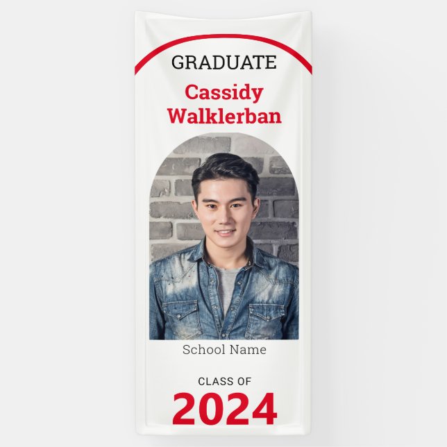 Graduate White Red Photo Graduation Banner (Vertical)