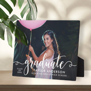 Graduate White Script Photo Keepsake Plaque