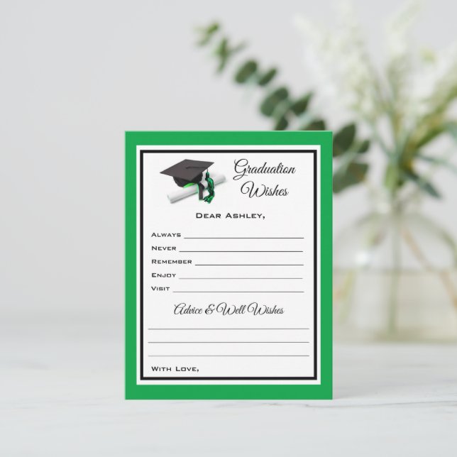 Graduate Wishes & Advice | Black and Green Card (Standing Front)