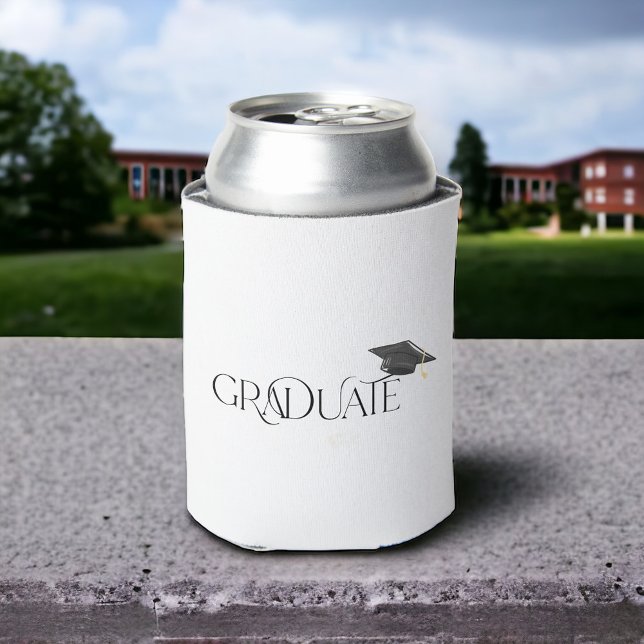 Graduate with Graduation Cap on Letter T Can Cooler (Creator Uploaded)