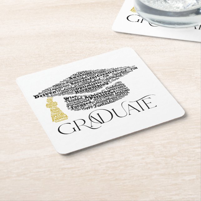 Graduate Words Graduation Cap Party Square Paper Coaster (Angled)
