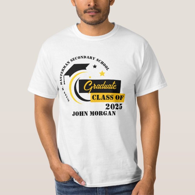 Graduate Yellow Black White Graduation T-Shirt (Front)