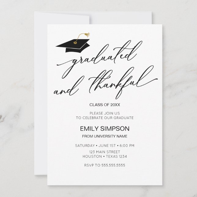 Graduated and Thankful Modern Graduation Invitation (Front)