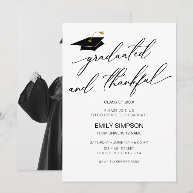 Graduated and Thankful Modern Graduation Invitation (Front/Back)