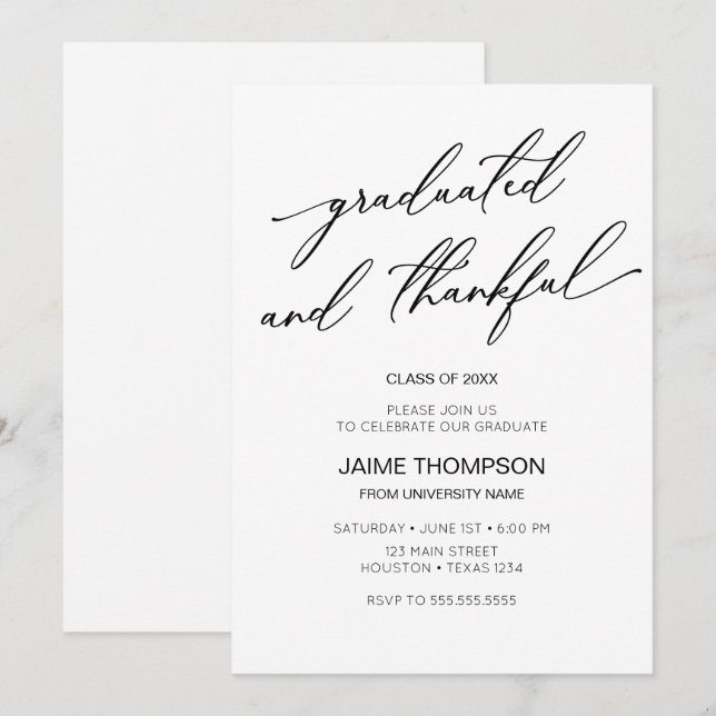 Graduated and Thankful Modern Graduation Invitation (Front/Back)