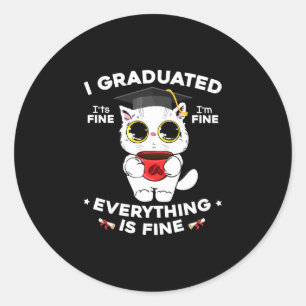 Graduated graduate class 2024 funny black cat classic round sticker