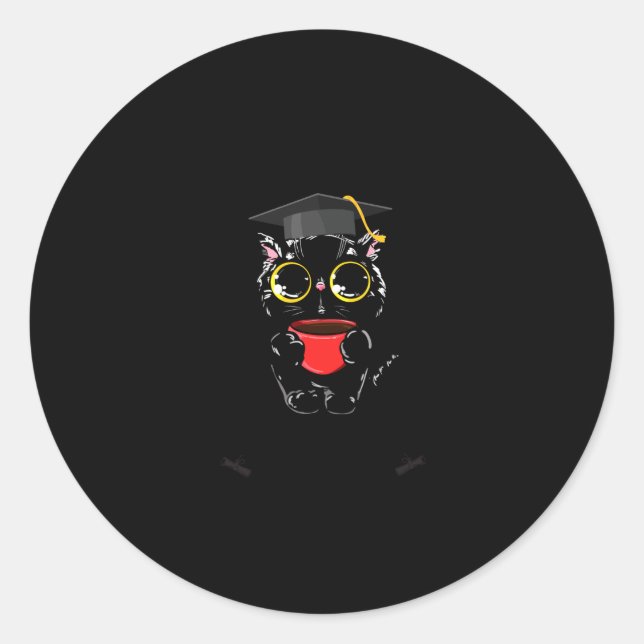 Graduated graduate class 2024 funny black cat classic round sticker (Front)