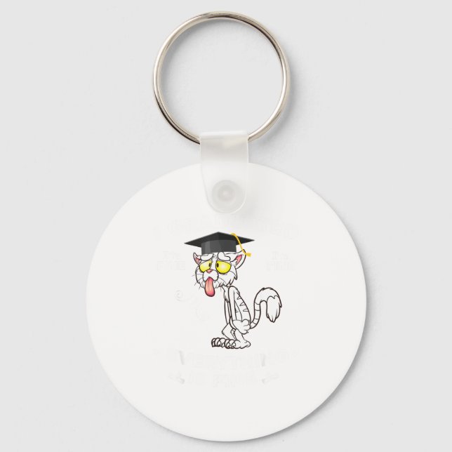 Graduated graduate class 2024 funny black cat key ring (Front)