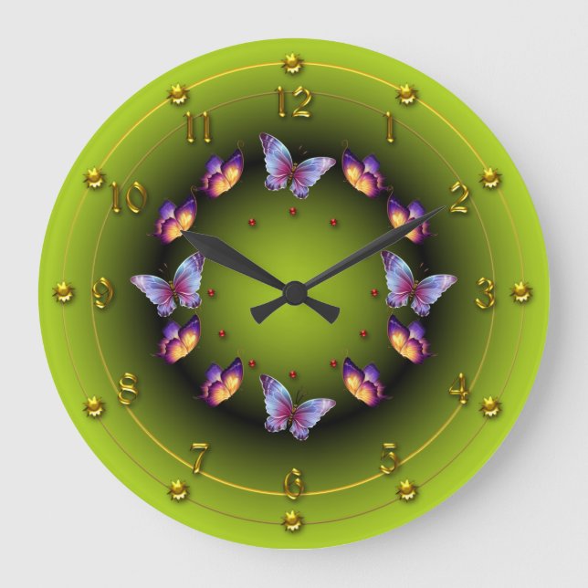 Graduated Green Butterfly ring Large Clock (Front)