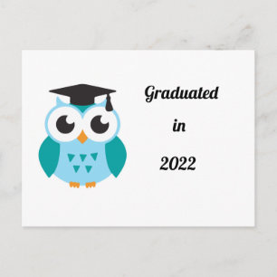 Graduated in 2022 cute wise owl announcement postcard