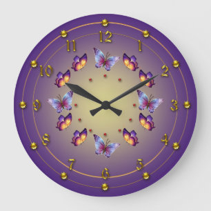 Graduated Purple and Yellow  Butterfly Ring Large Clock