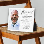 Graduate's Father In Heaven For Graduation Photo Plaque<br><div class="desc">This touching memorial plaque is a heartfelt way to honour a loved one who has passed but is still dearly remembered. The plaque features a photo alongside the personalised text "Reserved, " with the graduate's loved one's name and relationship to the graduate, creating a poignant reminder of their presence in...</div>