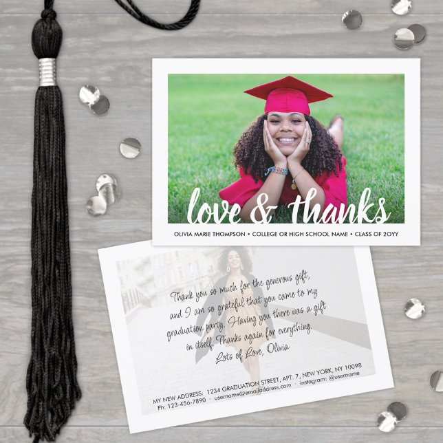 Graduate's New Address Love & Thanks Graduation Thank You Card (Creator Uploaded)