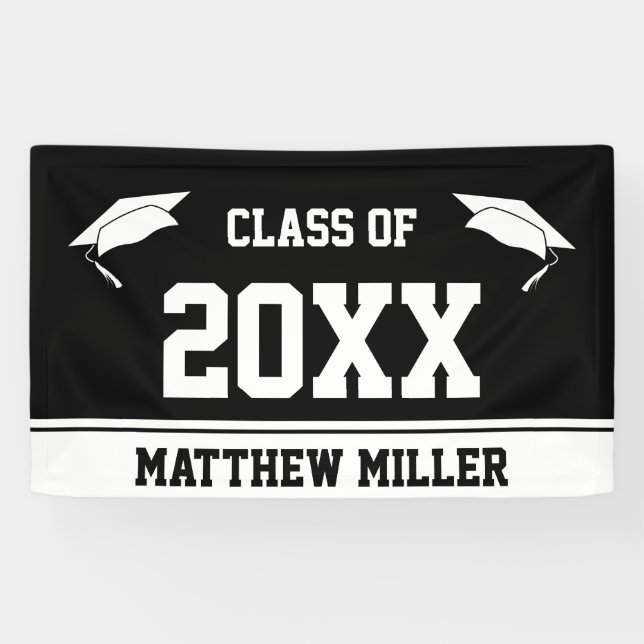 Graduating Class Black White Grads Name Graduation Banner (Horizontal)