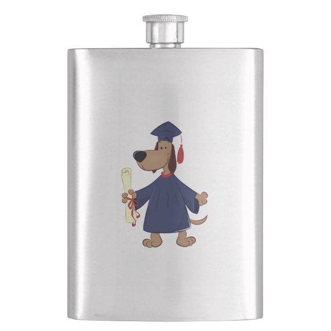 Graduating dog clipart hip flask (Front)