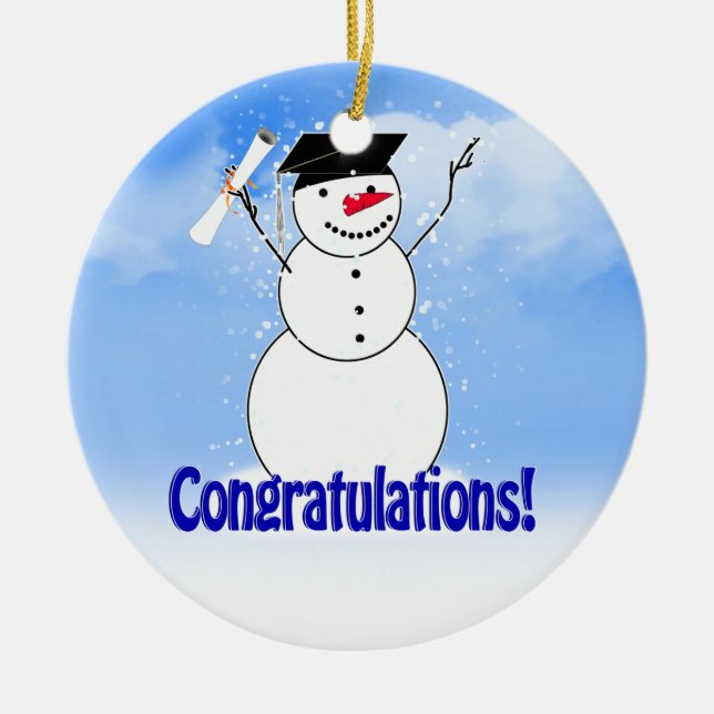 Graduating Snowman With Diploma Ceramic Tree Decoration (Front)