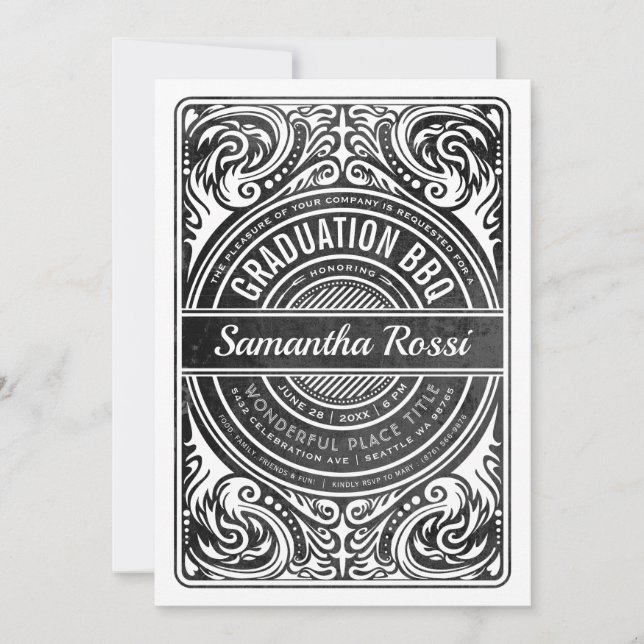 Graduatioin BBQ Invitations Black & White (Front)