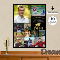 Graduation 10 Photo Collage Congrats Black Gold