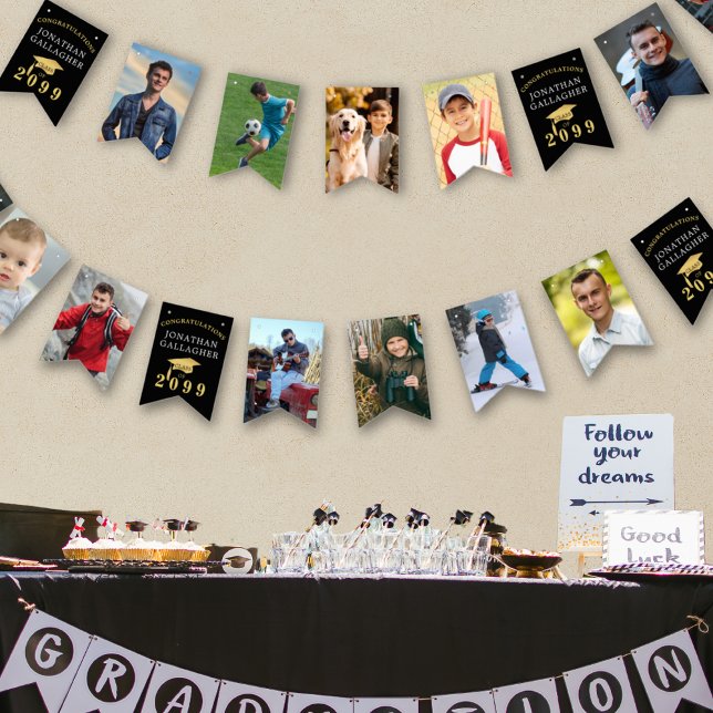 Graduation 12 Photos Class Year Name Black Gold Bunting (Creator Uploaded)