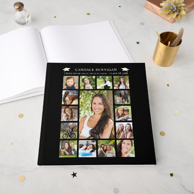 Graduation 15 Photo Collage Your Colour Guest Book (Front Open)