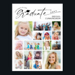 Graduation 16 Photo Collage Script Graduate Poster<br><div class="desc">Celebrate your graduate with a personalized graduation photo memory poster featuring 16 photos from childhood through senior year in a clean modern layout with multiple shapes and sizes. This design highlights the graduate’s name, school and class year with a chic script GRADUATE title accented with a graduation cap, making it...</div>