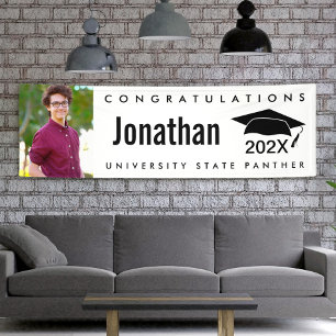 Graduation 1 photo cap modern bold black and white banner