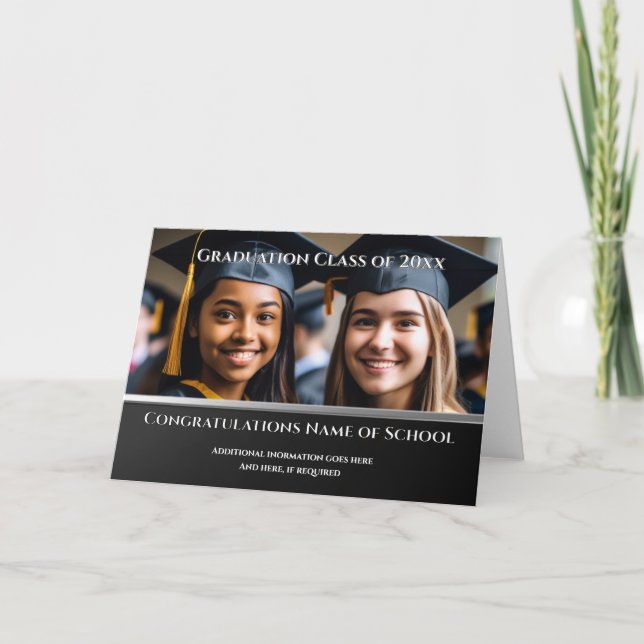 Graduation 1 photo DIY modern plain simple elegant Card (Front)